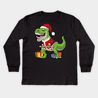 T-Rex Santa Funny Christmas Kids Long Sleeve T-Shirt